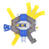 World Klass Play Quad Rush Commercial Playground Structure, a colorful playground with yellow slides, blue climbing elements, and a central play area with various interactive components.
