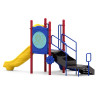World Klass Play Sprout Slide Commercial Playground Structure, colorful outdoor play equipment with yellow slide, blue and red climbing frame, and safety rails.