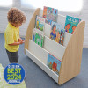Whitney Brothers elevatED™ Mobile Book Display, children’s book display unit showcasing multiple shelves filled with colorful children's books.