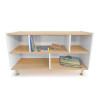 Whitney Brothers elevatED™ Storage Cabinet 27"H, white and wood-colored multi-shelf storage unit with books and toys.