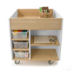 Whitney Brothers elevatED™ Art Supply Cart, white and wood-colored mobile storage cart with multiple bins for art supplies and a large top surface for easy access.
