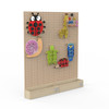 LiteZilla Kidworx™ Animal Assembly Adventure Wall Activity, wooden pegboard with colorful animal puzzles including a ladybug, snail, turtle, owl, giraffe, and hedgehog featuring easy-grip assembly pieces.