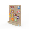 LiteZilla Kidworx™ Nosey Neighbors Puzzle Peek Wall Activity, colorful wall-mounted puzzle with various house-shaped pieces on a pegboard.