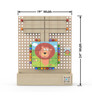 LiteZilla Kidworx™ Tangled Tiger Activity Wall Toy, wooden activity wall with colorful beads, puzzle tiles, and a cute lion illustration for toddler entertainment and development.