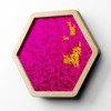 LiteZilla Multi-Sensory Hexagon Panel - Pink to Gold Sequin Flip XL, Pink and gold sequins on a hexagon-shaped sensory panel.