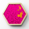 LiteZilla Multi-Sensory Hexagon Panel - Pink to Gold Sequin Flip XL, a hexagonal pink and gold sequin sensory panel with a wooden frame.