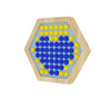 LiteZilla Multi-Sensory Hexagon Panel - Spinfinity XL, wooden hexagonal sensory panel with yellow and blue tactile elements on a light wood frame.