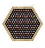 LiteZilla Multi-Sensory Hexagon Panel - Fidget Spinner XL, colorful hexagonal fidget spinners arranged in a wooden hexagonal frame.