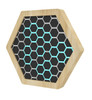 LiteZilla Multi-Sensory Hexagon Panel - Hex-A-Glow Classic, a wooden hexagonal sensory panel with illuminated honeycomb pattern in black and neon blue lights.