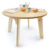 Whitney Brothers Whitney Plus Round Classroom Table - 22H, beige wooden children’s table with a smooth round top and sturdy legs, set for a classroom or activity space.