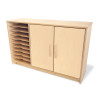 Whitney Brothers Whitney Plus Art Paper Center, light wood-colored storage unit with multiple open shelves on the left and closed cabinet doors on the right, ideal for art supplies and paper organization.