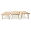 Whitney Brothers Whitney Plus Rectangle Classroom Table - 18H, set of three light wood tables with sturdy angled legs suitable for a classroom or kids' activity space.