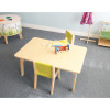 Whitney Brothers Whitney Plus Rectangle Classroom Table - 20H, wooden children's table with yellow chairs and toys in a classroom setting
