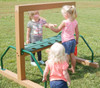 Infinity Playgrounds Portable Outdoor Art Panel, children playing with a green and brown outdoor art panel in a park.