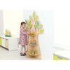 Moje Bambino Classroom Tree Bookshelf, a wooden educational toy bookshelf designed like a tree with colorful leaves, used for organizing children's books and toys in a classroom setting.