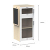 Moje Bambino Mini Market Play Fridge, wooden toy fridge with glass door and realistic temperature display for kids' pretend grocery play.