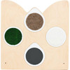 Moje Bambino Texture Sensory Play Panel Partition, wooden sensory play panel with four textured circular sections including brown, green, white, and black textures for tactile exploration.