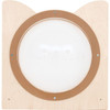 Moje Bambino Porthole Sensory Play Panel Partition, circular sensory play panel with a porthole design, mounted on a wooden panel.