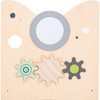 Moje Bambino Gears Sensory Play Panel Partition, wooden sensory play panel with colorful gear shapes and circular mirror for children's sensory development.
