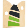 Moje Bambino Flora Sensory Play Panel Partition #6, wooden sensory play panel with black and green textured climbing grips and circular cutouts for children's play and development.