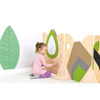 Moje Bambino Flora Sensory Play Panel Partition #4, a colorful wooden sensory play panel with natural wood finishes and green accents, designed for children's sensory exploration and play.