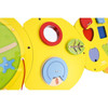 Moje Bambino Caterpillar Sensory Activity Panel, colorful interactive children's toy with various textured elements and shape guides for sensory play.