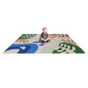 Playscapes Nature Forms™ Rectangular Designer Classroom Carpet, colorful educational carpet featuring abstract nature-inspired patterns with blue, green, brown, and beige tones.