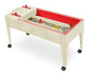Childbrite Wave Rave™ Activity Center, interactive sand and water table with a red basin, water jets, and four locking casters for mobility.