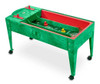 Childbrite Wave Rave™ Activity Center, Interactive Sand & Water Table with four locking casters and vibrant green and red design for children's sensory play.