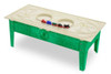 Childbrite Express Toddler Train Table with Wabash Freight Train, train table featuring a wooden train track with train cars on a green and beige table.