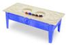 Childbrite Express Toddler Train Table with Wabash Freight Train, blue and beige train table with wooden train set on top.