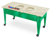 Childbrite Express Youth Train Table with Wabash Freight Train, green and beige train table with track and train insert toys.