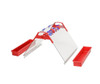 Childbrite Paint 'n Dry Easel Kit for ChildBrite Sand & Water Activity Centers, red and clear plastic easel with adjustable clips and two side trays for art supplies and water or sand activities.