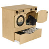 Wood Designs Side By Side Deluxe Washer Dryer Combo, compact wooden washer and dryer unit with front-loading door and drawers for storage.