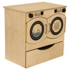Wood Designs Side By Side Deluxe Washer Dryer Combo, wooden toy model of a washer and dryer with front-loading doors and control panel.