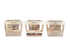 Wood Designs Town Collection Library Playhouse, wooden playhouse with labeled sections for library, market, and café, featuring shelves and baskets for role-playing and storage.