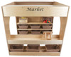Wood Designs Town Collection Market Playhouse, wooden play store with baskets and shelves for children.