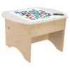 Wood Designs Contender Brilliant Light Table, a children's educational light table with a natural wood finish and a white illuminated surface featuring colorful geometric shapes.
