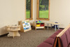 Jonti-Craft KYDZ Building Table - Traditional Brick Compatible, shown in a classroom setting with natural light, wooden construction, and colorful building blocks.