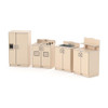 Jonti-Craft Culinary White Play Kitchen 4 Piece Set, miniature wooden toy kitchen with oven, stove, sink, and storage cabinets.