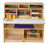 Jonti-Craft Script-n-Skills Mini Station, wooden educational craft and writing station with organized compartments for supplies and resources.