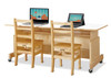Jonti-Craft Apollo Double Computer Desk, White Top, showing a sturdy wooden table with two computers, chairs, and mobile casters for easy mobility.