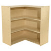 Wood Designs Contender Large Corner Storage Unit, RTA, empty corner bookshelf made of wood with three spacious shelves for storage.
