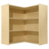 Wood Designs Contender Large Corner Storage Unit, empty wooden corner storage shelf with three spacious shelves and a natural wood finish.