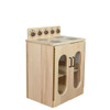 Wood Designs Maple Heritage Play Stove, wooden toy play kitchen stove with realistic burners, control knobs, glass cabinet doors, and metal handles for children