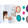 Moje Bambino Jumbo Sensory Exploration Panel, a colorful interactive sensory wall with various textured and shaped panels, and a mirror for children's sensory development activities.