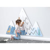 Moje Bambino Summit Mountain Wall Activity, children playing on an educational wall climbing activity shaped like mountain peaks with mountain and forest illustrations.