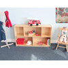 Whitney Brothers Basic Single Storage Shelf Cabinet 30H, unfinished wood storage unit with multiple open compartments filled with children's toys and books in a playroom setting.