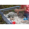 Moje Bambino Mobile Sand and Water Play Table, outdoor children's sandbox with sand and water, kids playing with sand toys, activity table for outdoor play.