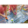 Moje Bambino Mobile Sand and Water Play Table, children playing with water and sand toys outdoors.